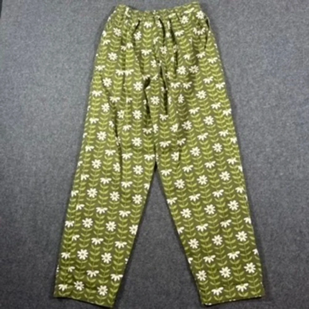 Big Bud Press Trousers XS Green Floral Daisy Print High Waist Pants NWOT